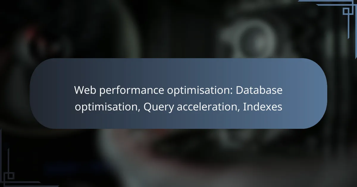 Web performance optimisation: Database optimisation, Query acceleration, Indexes